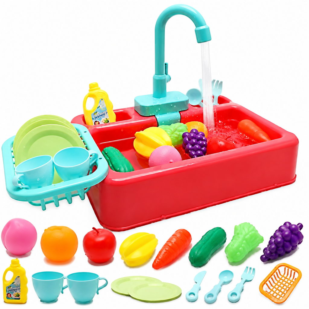 Kids Kitchen Sink Toy Set – Pretend Play Washing & Cooking Set