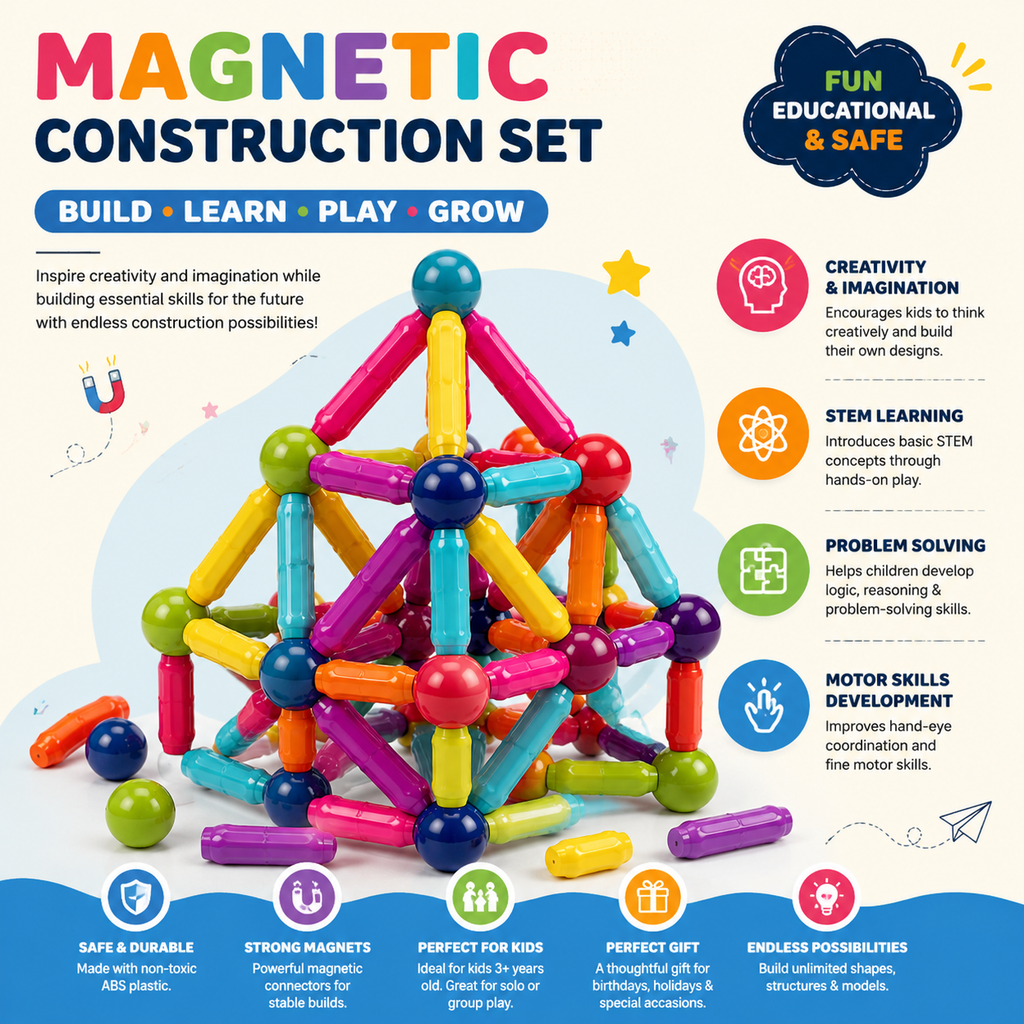 Magnetic Construction Set 36 Pieces – Creative Building & Learning Toy