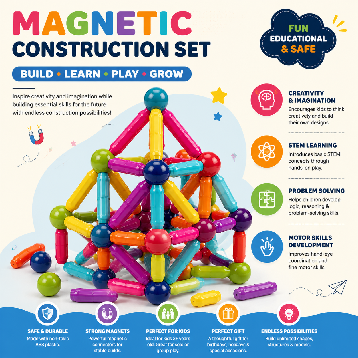 Magnetic Construction Set 36 Pieces – Creative Building & Learning Toy