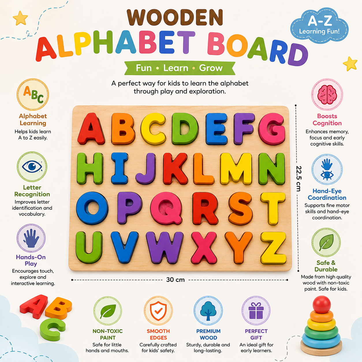 Wooden Alphabet Board – ABC Learning & Educational Puzzle Toy for Kids